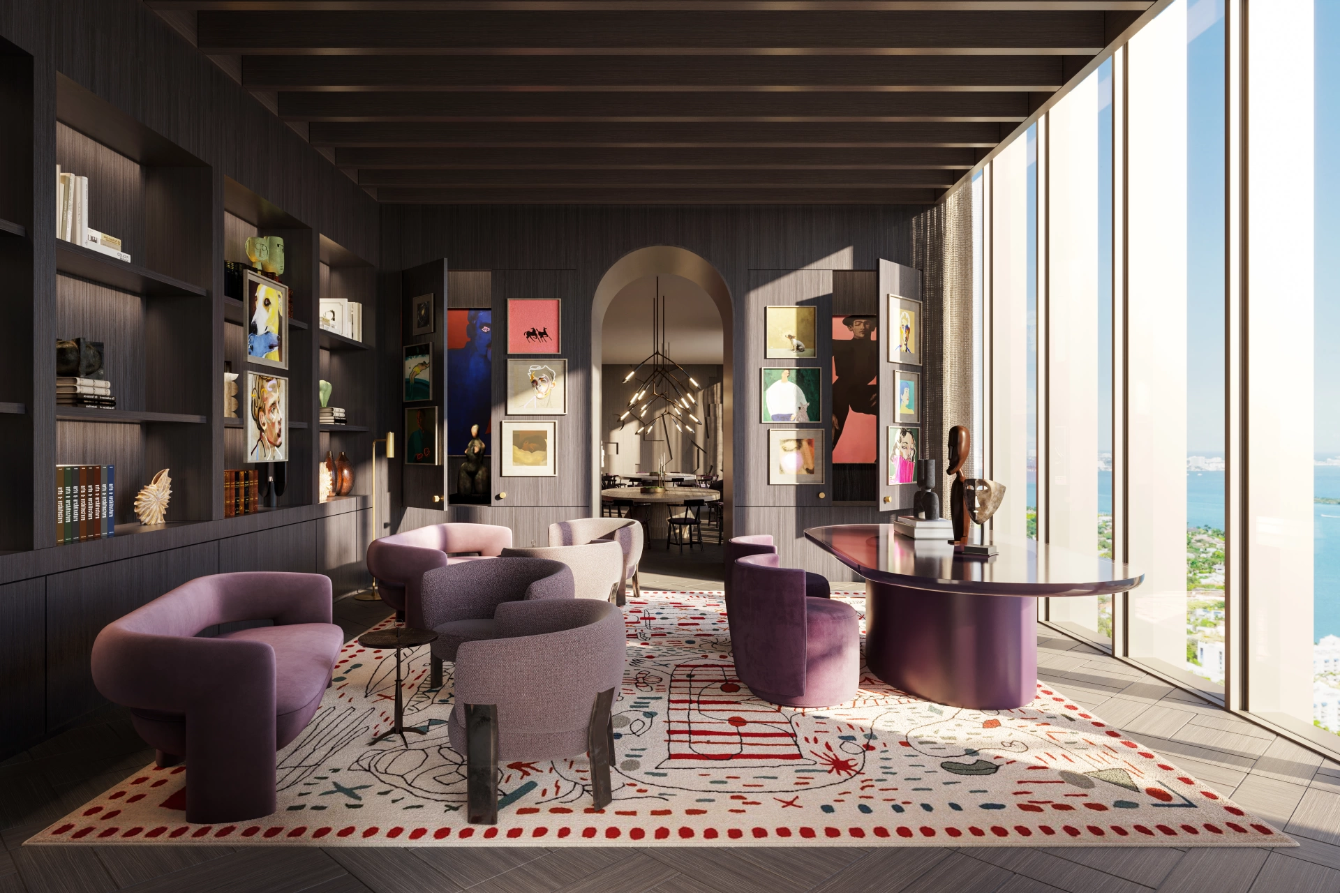 <h3>Orchid Opulence</h3>
<p>Deep purple tones and panoramic views set the stage for a refined lounge experience at the top floor of Miami Tropic.&nbsp;</p>